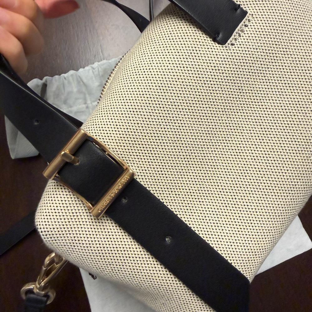 Charles & Keith Elegant Black and Cream canvas Satchel with shoulder strap - Picture 7 of 8